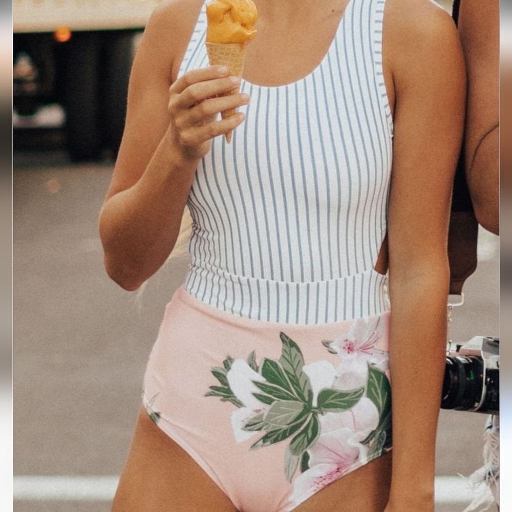 NWOT Albion White and Pink Floral One-Piece Swimsuit